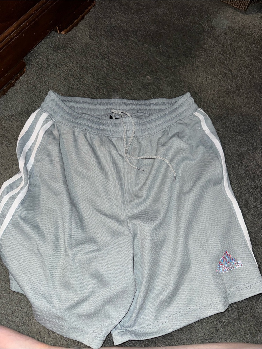 adidas Gray Athletic Shorts with White Side Stripes